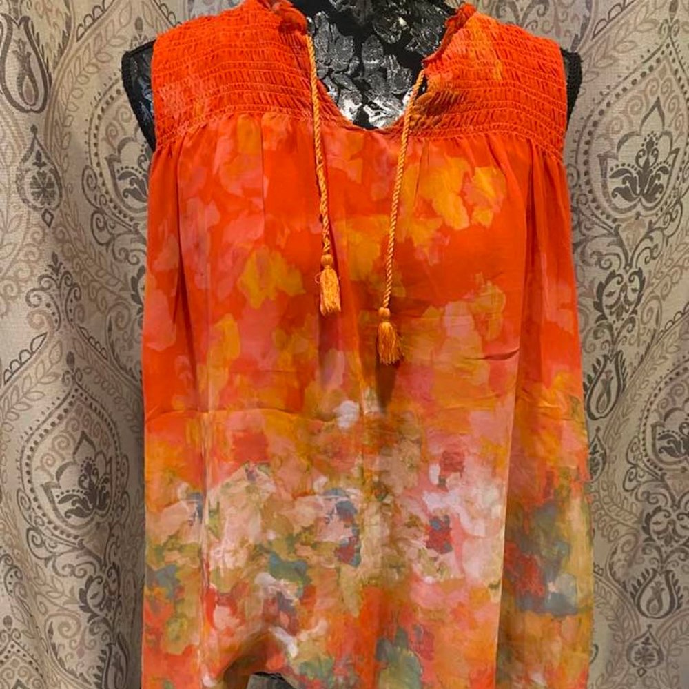 John Paul Richard Petite Orange A-Line Blouse, PL